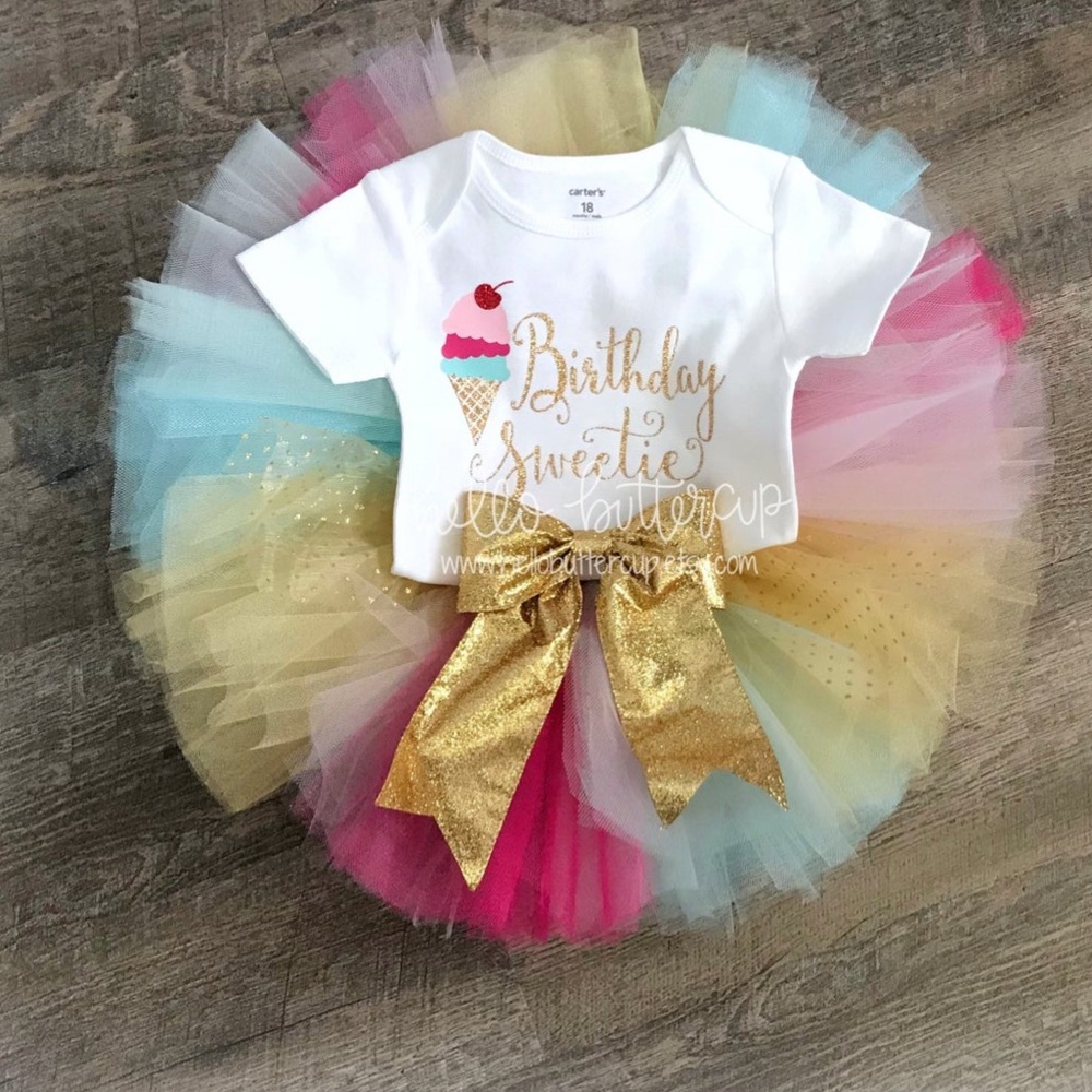Baby girl birthday outfit .